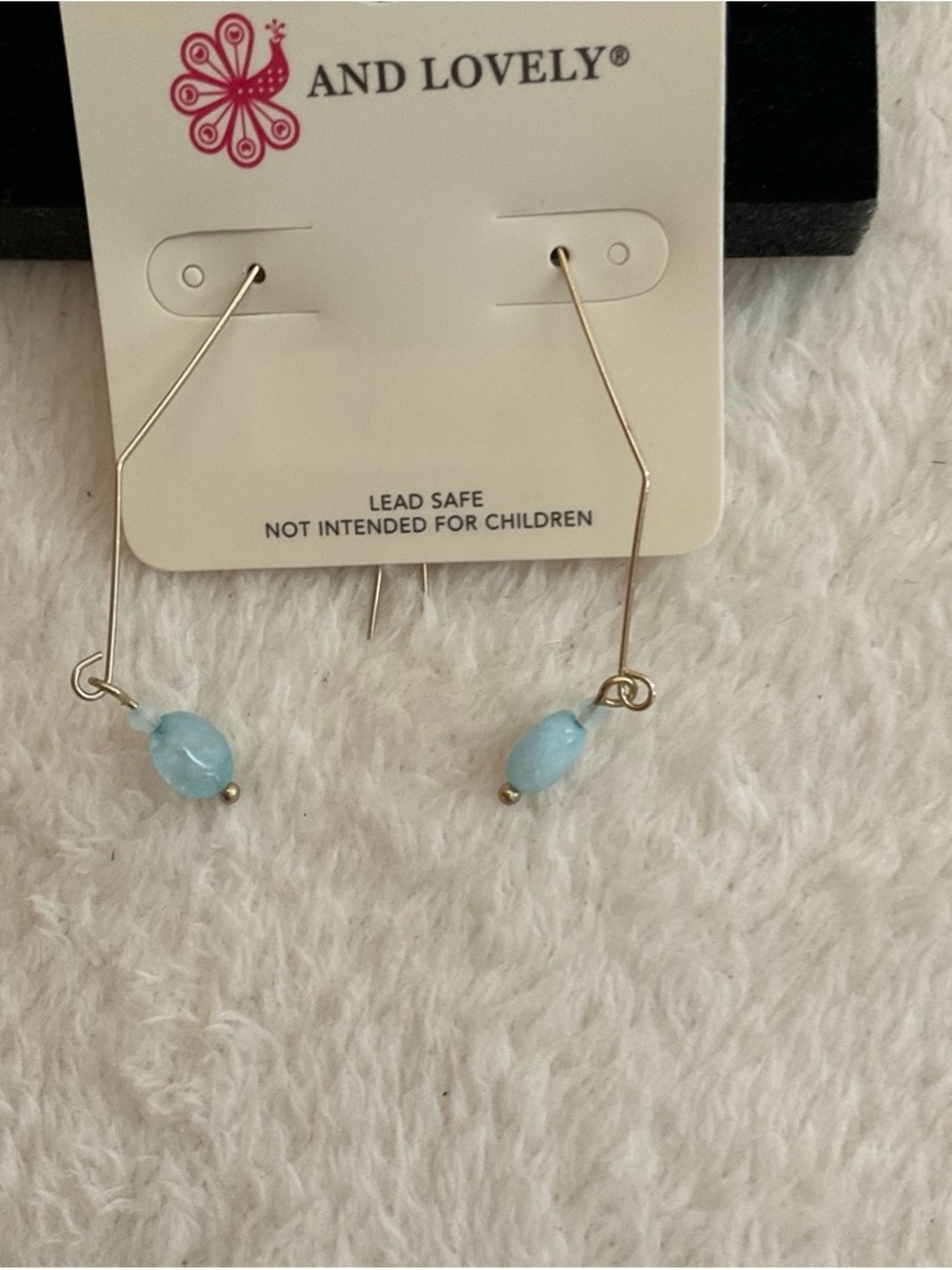 Gold Wire Earrings with Light Blue Beads